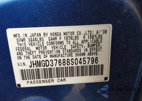 2008 Honda Fit Sport z USA, uszkodzony, nr VIN JHMGD37688S045796